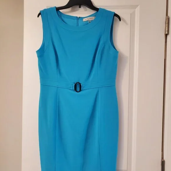 kasper blue dress Kasper Women's Blue Colorblocked Surplice Side-Tie Dress  COUTUREPOINT